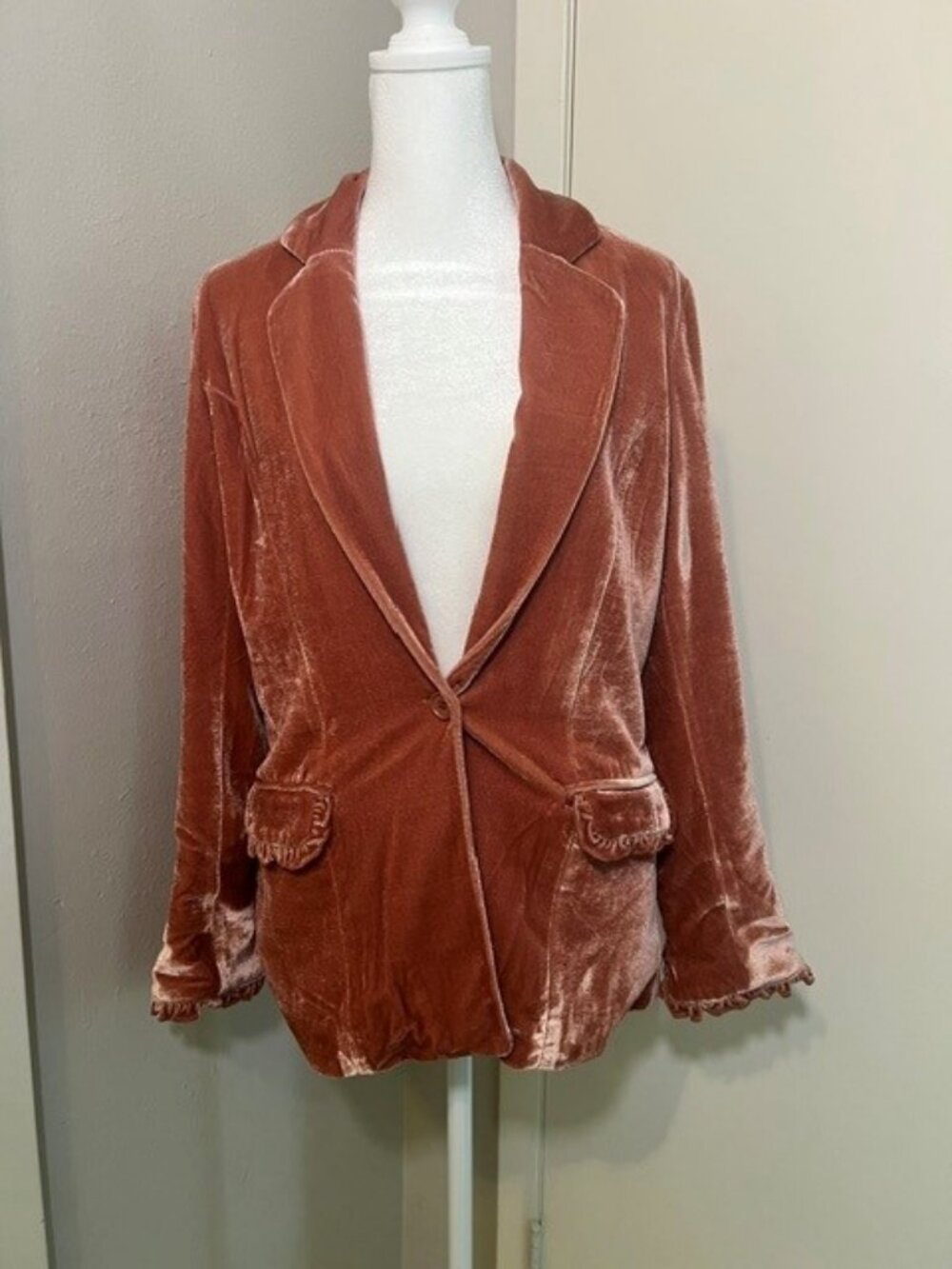 Kensie Love for Humanity Dusty Rose Velvet Blazer Ruffle Trim Small